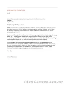 Fill Your Emotional Support Animal Letter Template