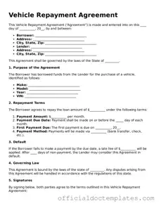 Fillable Vehicle Repayment Agreement Template
