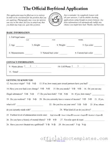 Fill Your Boyfriend application form Template