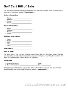 Fillable Golf Cart Bill of Sale Template