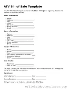 Fillable ATV Bill of Sale Template