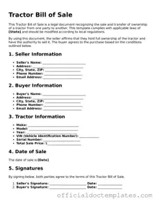 Fillable Tractor Bill of Sale Template