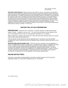 Fill Your Aircraft Bill of Sale AC 8050-2 Template
