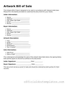 Fillable Artwork Bill of Sale Template