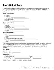 Fillable Boat Bill of Sale Template