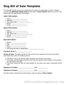 Fillable Dog Bill of Sale Template