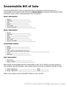 Fillable Snowmobile Bill of Sale Template