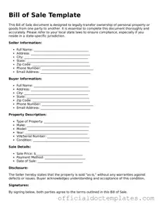 Fillable Bill of Sale Template