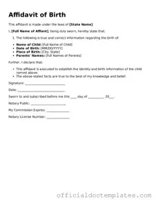 Fillable Affidavit of Birth Template