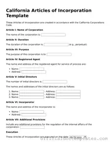Free Articles of Incorporation Form for the State of California