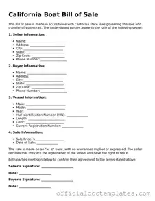 Free Boat Bill of Sale Form for the State of California
