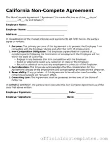 Free Non-compete Agreement Form for the State of California