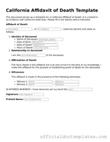 Free Affidavit of Death Form for the State of California
