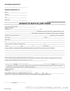 Fill Your California Death of a Joint Tenant Affidavit Template