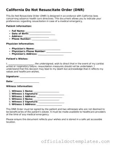 Free Do Not Resuscitate Order Form for the State of California