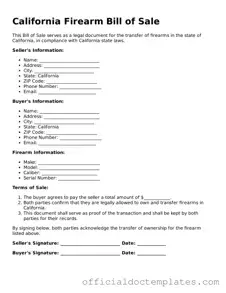Free Firearm Bill of Sale Form for the State of California