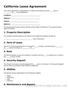 Free Lease Agreement Form for the State of California