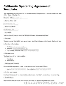 Free Operating Agreement Form for the State of California