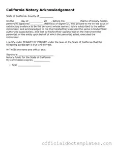 Free Notary Acknowledgement Form for the State of California