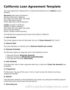 Free Loan Agreement Form for the State of California