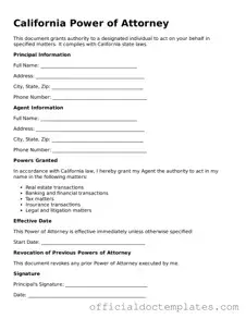 Free Power of Attorney Form for the State of California