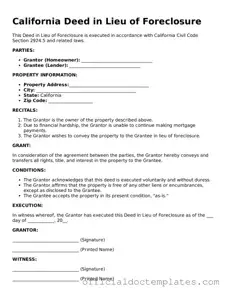 Free Deed in Lieu of Foreclosure Form for the State of California