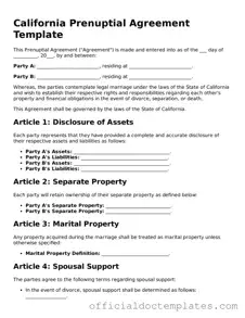 Free Prenuptial Agreement Form for the State of California