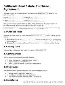 Free Real Estate Purchase Agreement Form for the State of California