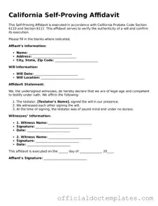 Free Self-Proving Affidavit Form for the State of California
