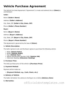 Fillable Vehicle Purchase Agreement Template