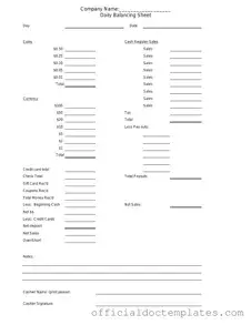 Fill Your Cash Drawer Count Sheet Template