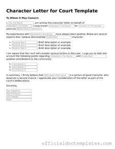 Fillable Character Letter for Court Template