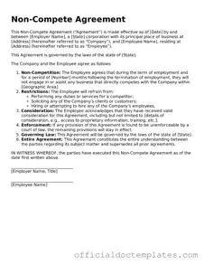 Fillable Non-compete Agreement Template