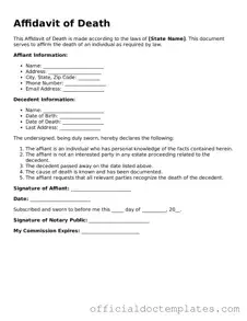 Fillable Affidavit of Death Template