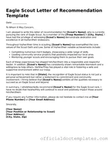 Fillable Eagle Scout Letter of Recommendation Template