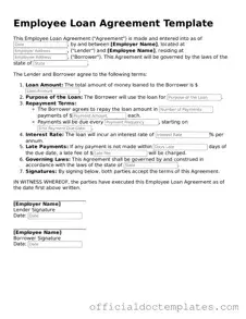 Fillable Employee Loan Agreement Template