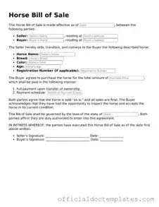 Fillable Horse Bill of Sale Template