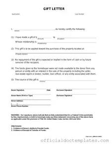 Fill Your Gift Letter Template