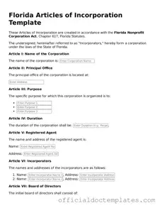 Free Articles of Incorporation Form for the State of Florida