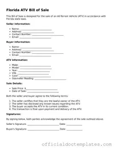 Free ATV Bill of Sale Form for the State of Florida