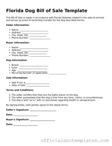 Free Dog Bill of Sale Form for the State of Florida