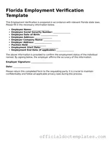 Free Employment Verification Form for the State of Florida