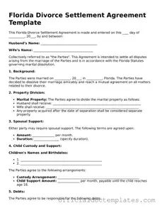 Free Divorce Settlement Agreement Form for the State of Florida