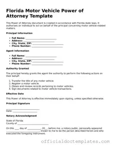 Free Motor Vehicle Power of Attorney Form for the State of Florida