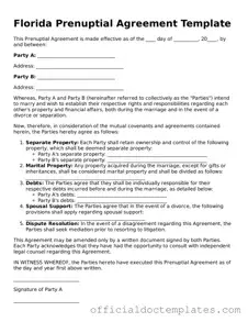 Free Prenuptial Agreement Form for the State of Florida