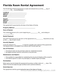 Free Room Rental Agreement Form for the State of Florida
