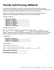 Free Self-Proving Affidavit Form for the State of Florida