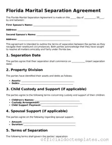 Free Marital Separation Agreement Form for the State of Florida
