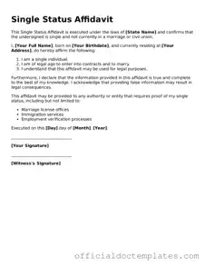 Fillable Single Status Affidavit Template