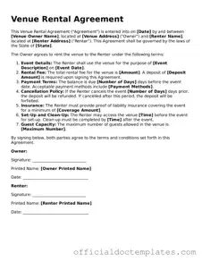 Fillable Venue Rental Agreement Template